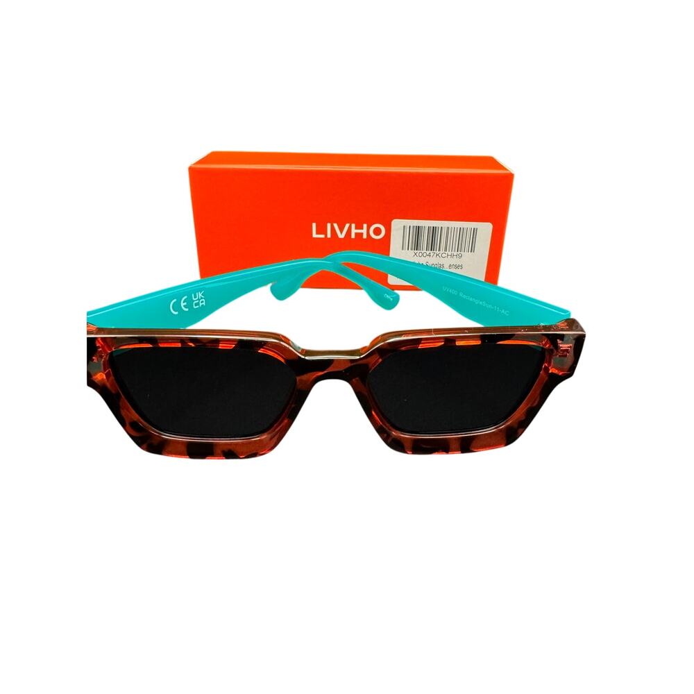 Livho Tortious Retro Rectangular Sunglasses with Dark Lenses Unisex Style UV400